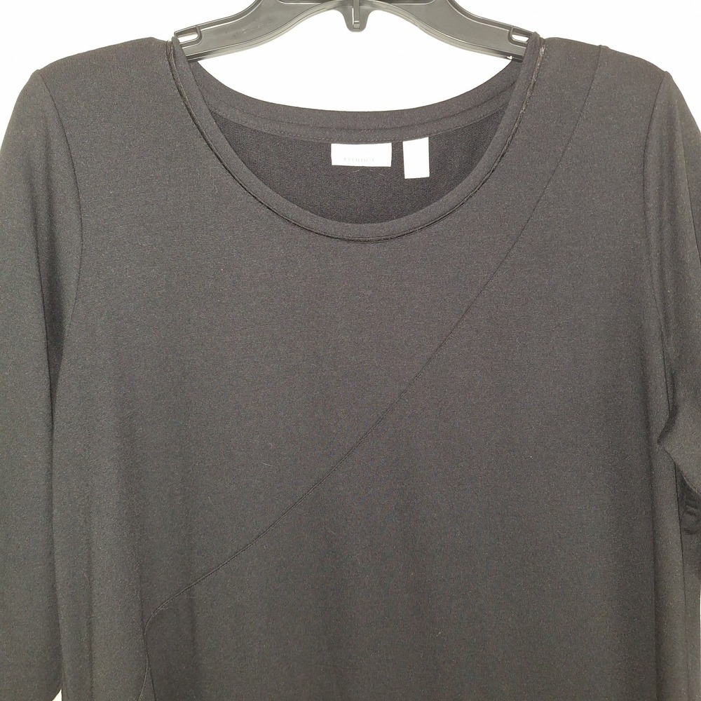 Whimsigoth Asymmetrical Hem LOGO Lounge L French Terry 3/4 Sleeve Dress Black - Picture 2 of 16